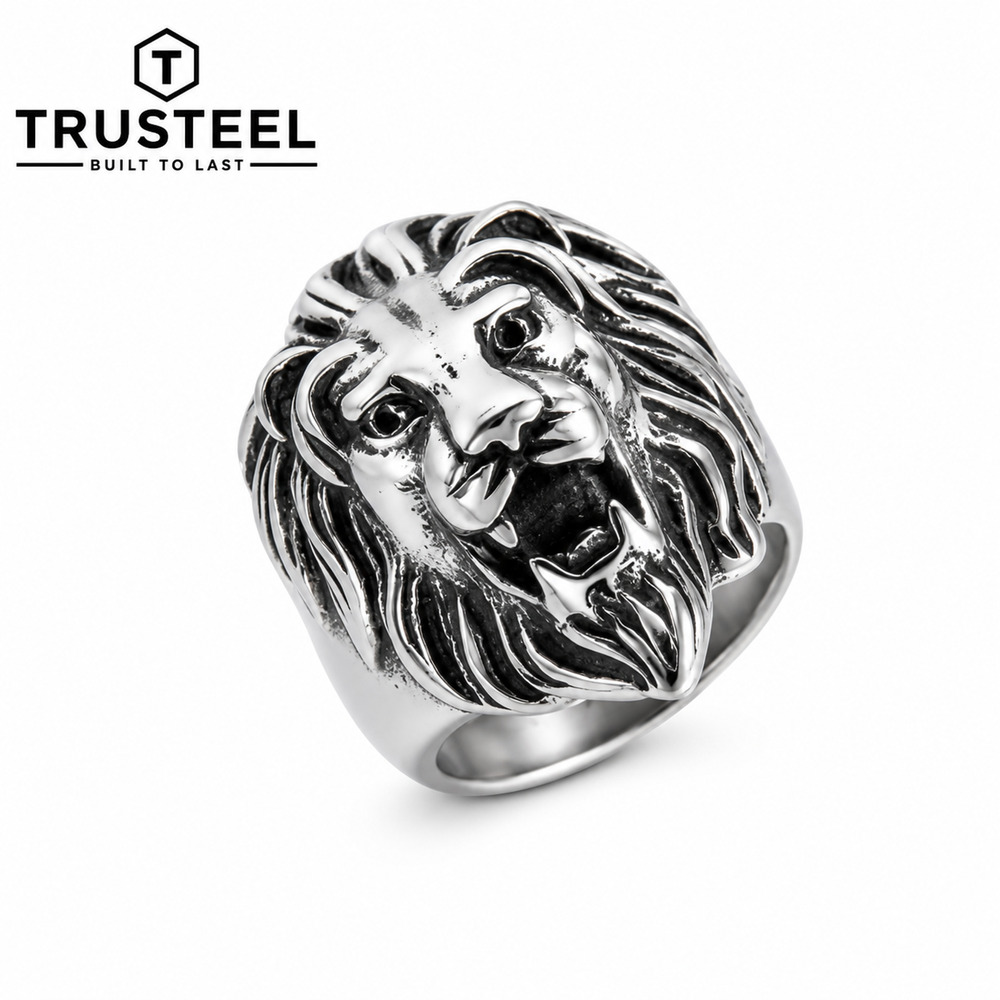 Men’s Stainless Steel Lion Head Ring Roaring King Biker Gothic Statement Size 13